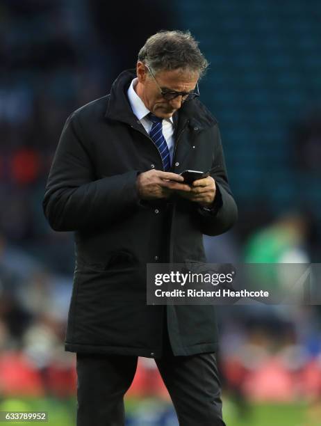 Guy Noves the head coach of France looks on prior to the RBS Six Nations match between England and France at Twickenham Stadium on February 4, 2017...