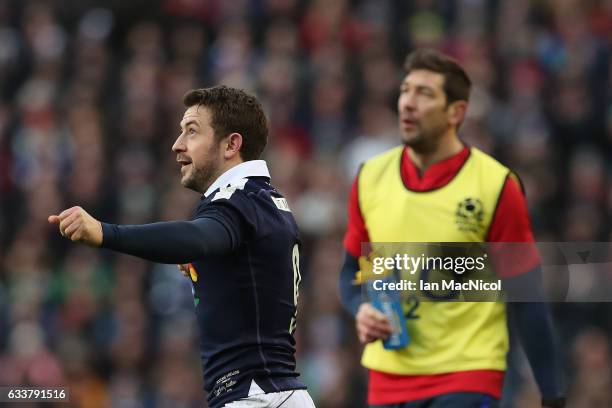 Greig Laidlaw of Scotland celebrates at full time during the RBS 6 Nations match between Scotland and Ireland at Murrayfield Stadium on February 4,...