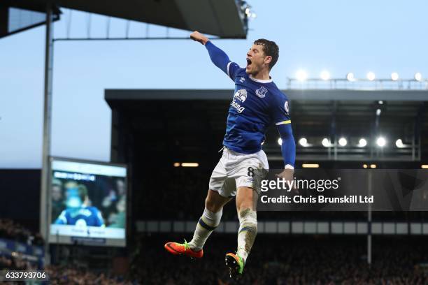 Ross Barkley of Everton celebrates scoring his side's sixth goal during the Premier League match between Everton and AFC Bournemouth at Goodison Park...