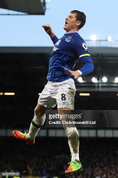 Ross Barkley of Everton celebrates scoring his side's sixth goal during the Premier League match between Everton and AFC Bournemouth at Goodison Park...
