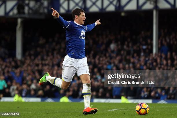 Ross Barkley of Everton celebrates before scoring his side's sixth goal during the Premier League match between Everton and AFC Bournemouth at...