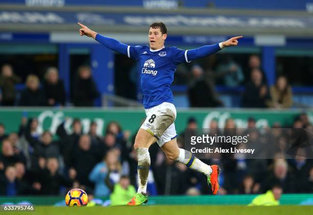 Ross Barkley of Everton celebrates scoring his sides sixth goal during the Premier League match between Everton and AFC Bournemouth at Goodison Park...