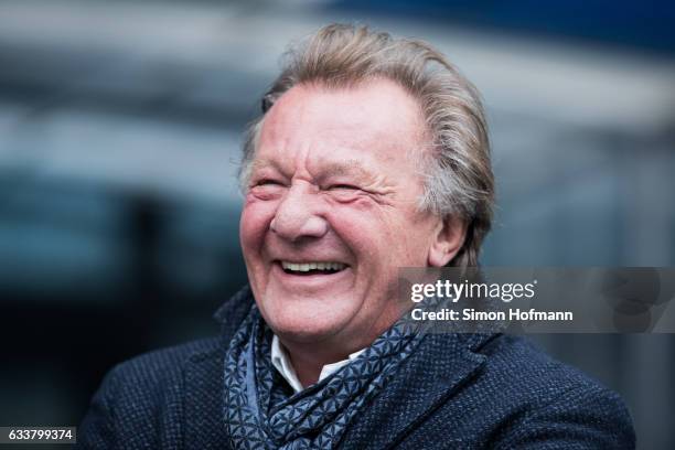 President Harald Strutz of Mainz smiles prior to the Bundesliga match between TSG 1899 Hoffenheim and 1. FSV Mainz 05 at Wirsol Rhein-Neckar-Arena on...