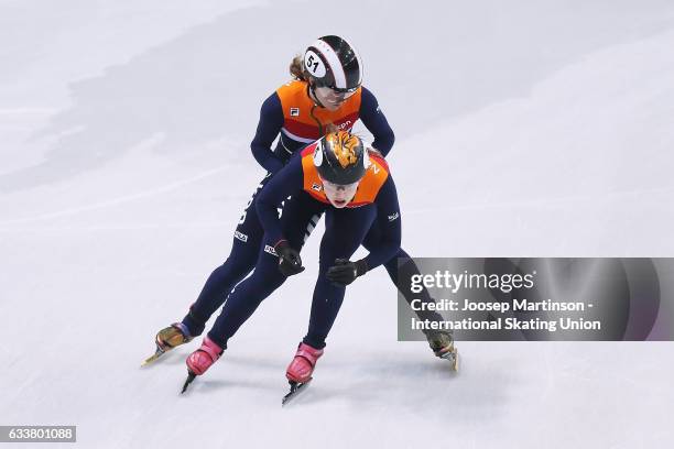 Team Netherlands compete in the Ladies 3000m relay semi finals during day one of the ISU World Cup Short Track at EnergieVerbund Arena on February 4,...