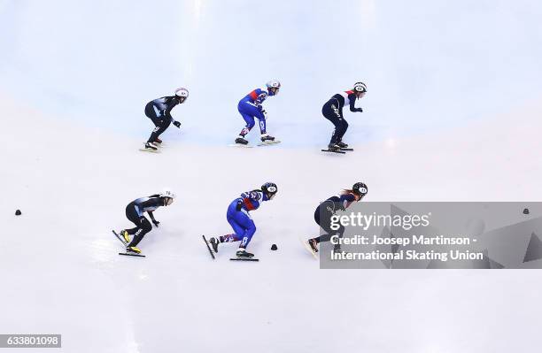 Team Netherlands, team Russia and team Japan compete in the Ladies 3000m relay semi finals during day one of the ISU World Cup Short Track at...