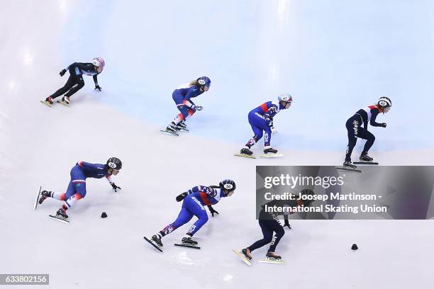 Team Netherlands, team Russia, team France and team Japan compete in the Ladies 3000m relay semi finals during day one of the ISU World Cup Short...