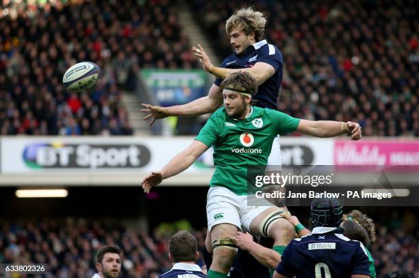 Scotland's Richie Gray and Ireland's Iain Henderson in the line-out during the RBS 6 Nations match at BT Murrayfield Stadium, Edinburgh.