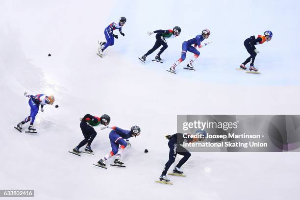 Team Netherlands, team France, team Italy and team Russia compete in the Men's 5000m relay semi finals during day one of the ISU World Cup Short...
