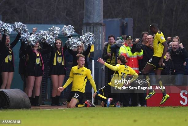Cauley Woodrow of Burton Albion celebrates after scoring a goal to make it 2-1 during the Sky Bet Championship match between Burton Albion and...