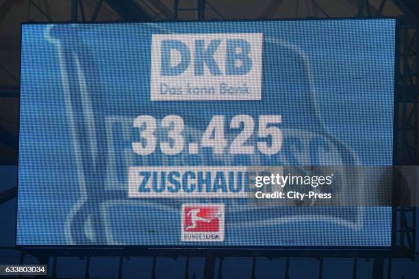 Numbers of the spectators during the game between Hertha BSC and FC Ingolstadt 04 on February 4, 2017 in Berlin, Germany.