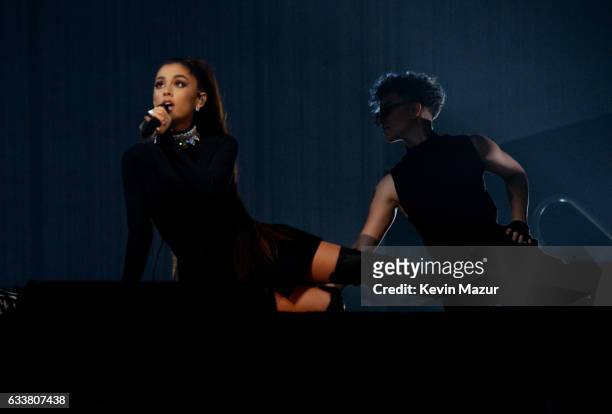 Ariana Grande performs on stage during the "Dangerous Woman" Tour Opener at Talking Stick Resort Arena on February 3, 2017 in Phoenix, Arizona.