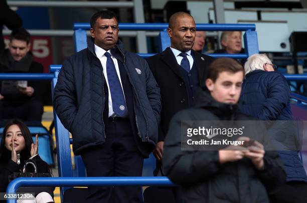 Queens Park Rangers Co Director Tony Fernandes and Director of Football Les Ferdinand look on during the Sky Bet Championship match between Blackburn...