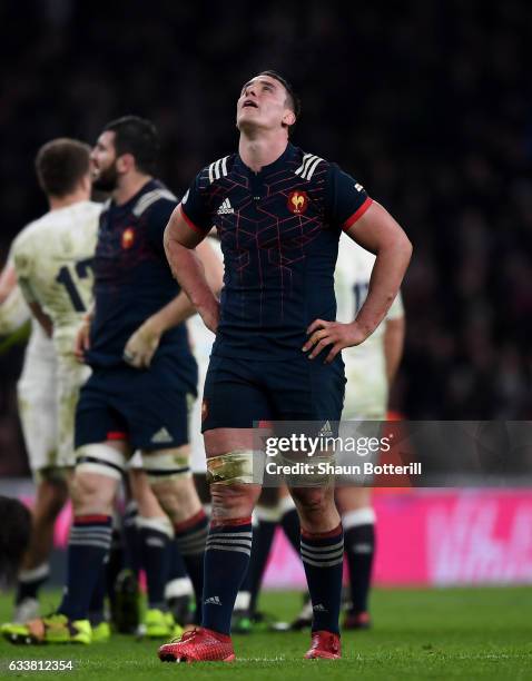 Louis Picamoles of France shows his dejection at the final whistle of the RBS Six Nations match between England and France at Twickenham Stadium on...