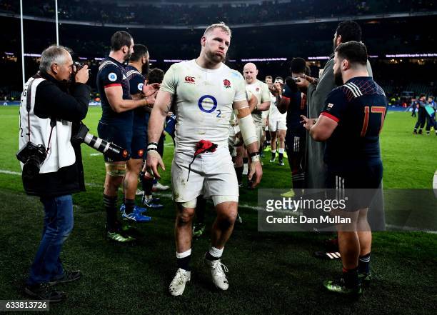 James Haskell of England leaves the pitch after the RBS Six Nations match between England and France at Twickenham Stadium on February 4, 2017 in...