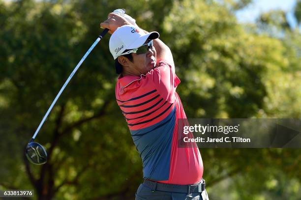 Byeong Hun An of Korea plays his tee shot on the fifth hole during the third round of the Waste Management Phoenix Open at TPC Scottsdale on February...