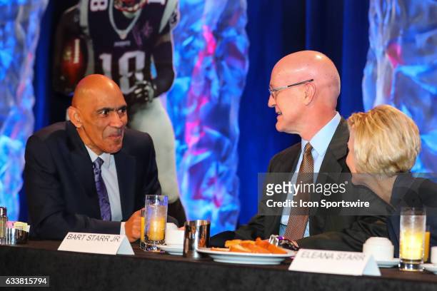Tony Dungy and Bart Starr Jr during the Bart Starr Award Super Bowl Breakfast on February 04 at the Marriott Marquis in Houston, Texas.