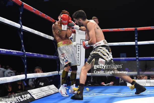 Andrew Selby of Wales in action with Ardin Diale of the Philippines during their WBC International Flyweight title fight at Olympia London on...