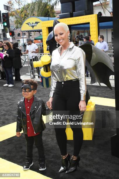 Amber Rose and Sebastian Taylor Thomaz attend the Premiere of Warner Bros. Pictures' "The LEGO Batman Movie" at the Regency Village Theatre on...