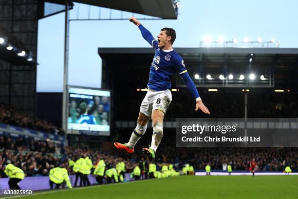 Ross Barkley of Everton celebrates scoring his side's sixth goal during the Premier League match between Everton and AFC Bournemouth at Goodison Park...