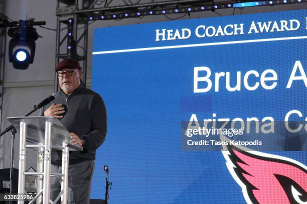 Football coach Bruce Arians speaks onstage during the 30th Annual Leigh Steinberg Super Bowl Party on February 4, 2017 in Houston, Texas.