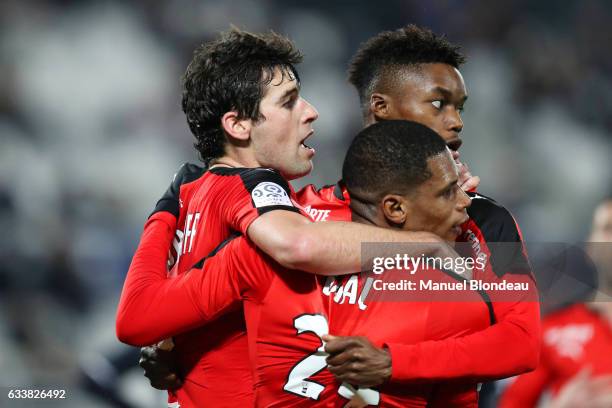 Yoann Gourcuff of Rennes celebrates after scoring during the Ligue 1 match between Girondins de Bordeaux and Stade Rennais Rennes at Nouveau Stade de...