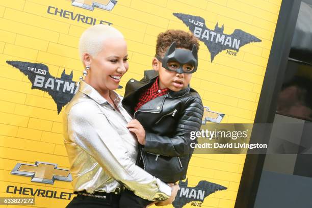 Amber Rose and Sebastian Taylor Thomaz attend the Premiere of Warner Bros. Pictures' "The LEGO Batman Movie" at the Regency Village Theatre on...