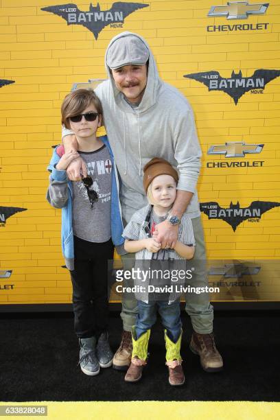 Actor Clayne Crawford and family attend the Premiere of Warner Bros. Pictures' "The LEGO Batman Movie" at the Regency Village Theatre on February 4,...