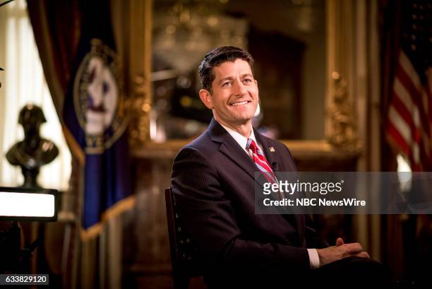 Pictured: House Speaker Paul Ryan appears in a pre taped interview on "Meet the Press" in Washington, D.C., Friday, February 3, 2017.