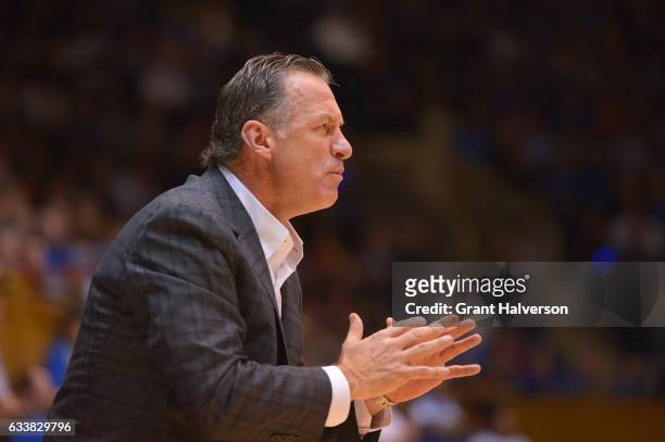 Head coach Mark Gottfried of the North Carolina State Wolfpack directs his team during the game against the Duke Blue Devils at Cameron Indoor...