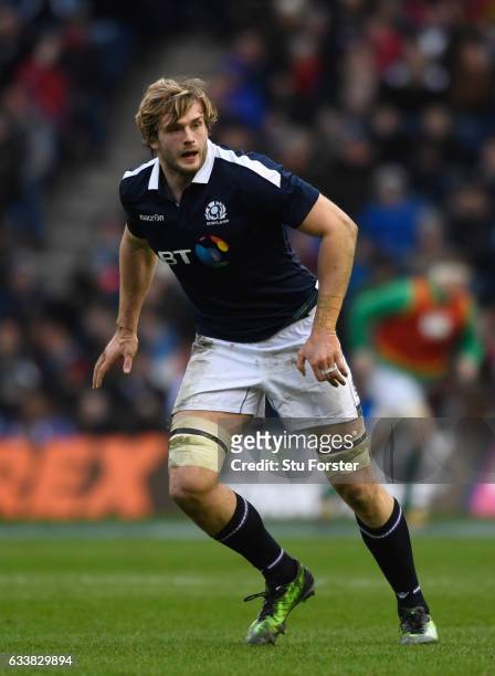 Scotland player Richie Gray in action during the RBS Six Nations match between Scotland and Ireland at Murrayfield Stadium on February 4, 2017 in...