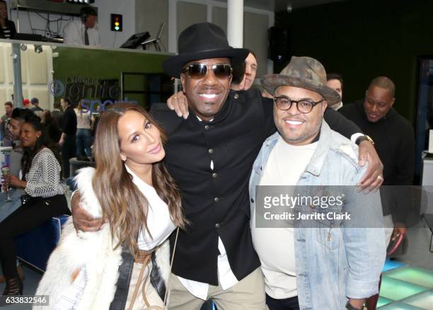 Singer Adrienne Bailon, actor J. B. Smoove, and singer Israel Houghton attend Turner Ignite Sports Luxury Lounge on February 4, 2017 in Houston,...