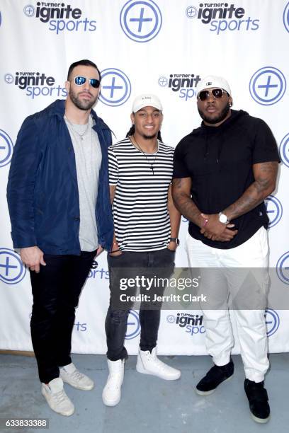 Players Jace Amaro, Bradley Marquez, and Ashaad Mabry attend Turner Ignite Sports Luxury Lounge on February 4, 2017 in Houston, Texas.