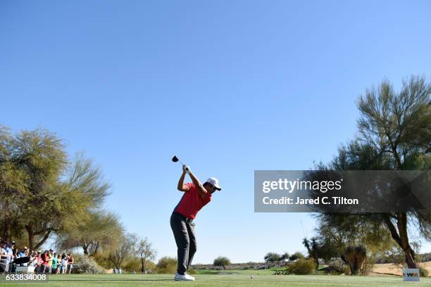 Byeong Hun An of Korea plays his tee shot on the 14th hole during the third round of the Waste Management Phoenix Open at TPC Scottsdale on February...