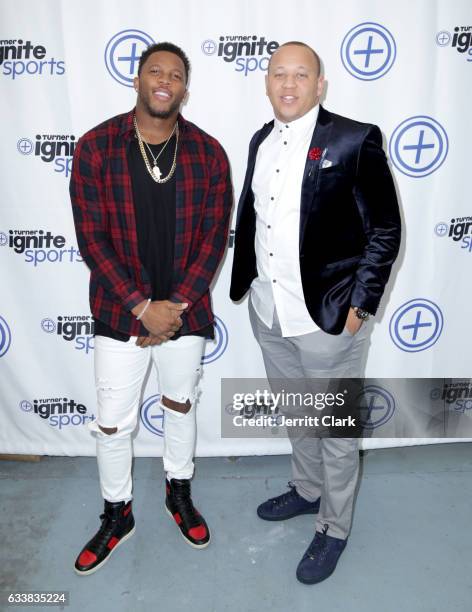 Player Bennie Fowler and basketball player Jacquail Jacox attend Turner Ignite Sports Luxury Lounge on February 4, 2017 in Houston, Texas.