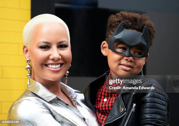 Model Amber Rose and her son Sebastian Taylor Thomaz arrive at the premiere of Warner Bros. Pictures' "The LEGO Batman Movie" at the Regency Village...