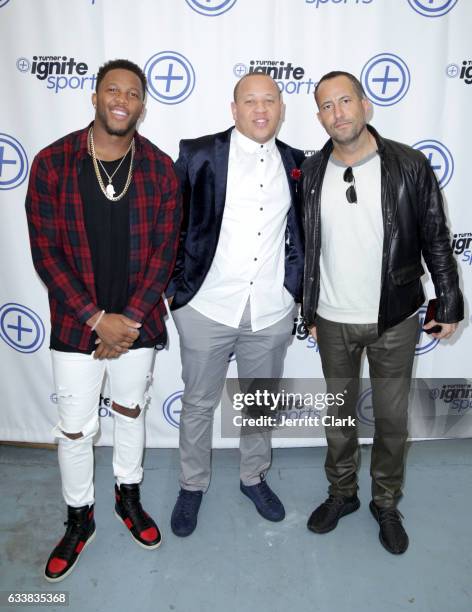 Player Bennie Fowler, basketball player Jacquail Jacox, and Co-founder of Talent Resources Sports David Spencer attend Turner Ignite Sports Luxury...