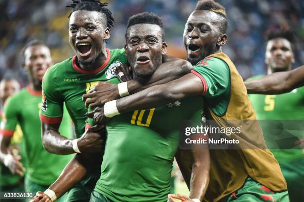 Celebrating the goal for Burkina Faso during the 2017 Africa Cup of Nations 3rd place match in Port Gentile, Gabon on 4/2/2017