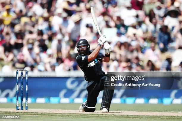 Dean Brownlie of New Zealand bats during game three of the One Day International series between New Zealand and Australia at Seddon Park on February...