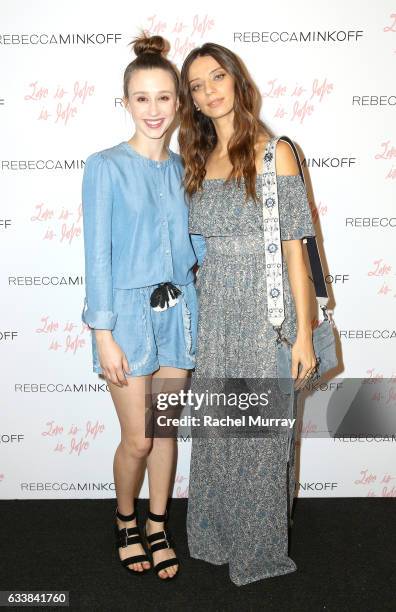 Actresses Taissa Farmiga and Angela Sarafyan attended designer Rebecca Minkoffs Spring 2017 See Now, Buy Now Fashion Show at The Grove on February...
