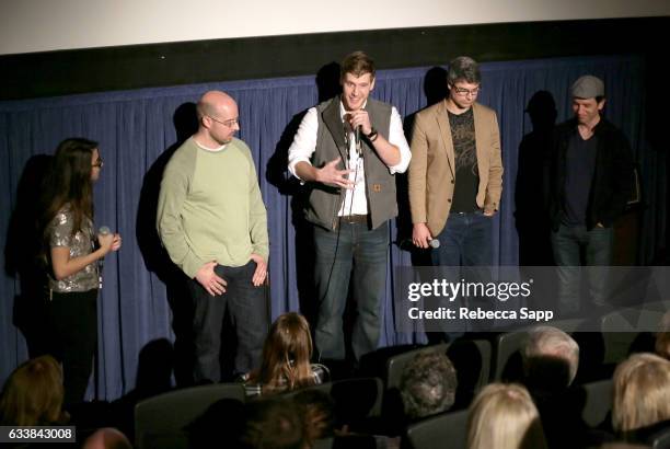 Moderator Whitney Murdy, director Paul Shoulberg, actor Zachary Spicer, producer Graham Sheldon and producer John Robert Armstrong speak onstage at a...
