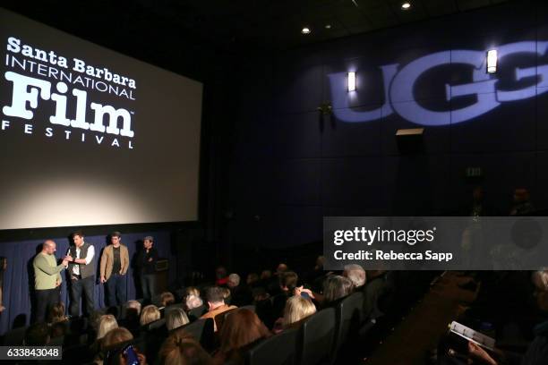Moderator Whitney Murdy, director Paul Shoulberg, actor Zachary Spicer, producer Graham Sheldon and producer John Robert Armstrong speak onstage at a...