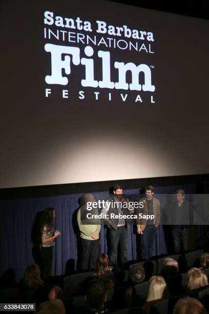Moderator Whitney Murdy, director Paul Shoulberg, actor Zachary Spicer, producer Graham Sheldon and producer John Robert Armstrong speak onstage at a...