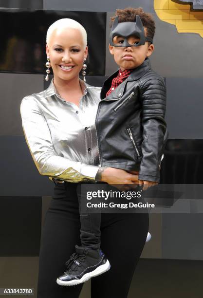 Amber Rose and son Sebastian Taylor Thomaz arrive at the premiere of Warner Bros. Pictures' "The LEGO Batman Movie" at Regency Village Theatre on...