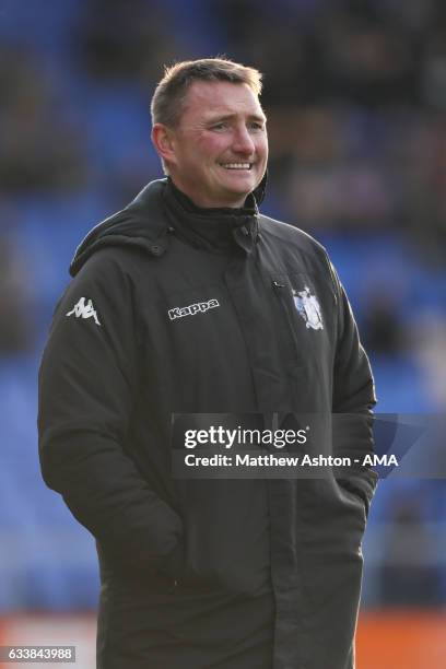 Chris Brass the head coach / manager of Bury during the Sky Bet League One match between Shrewsbury Town and Bury at Greenhous Meadow on February 4,...