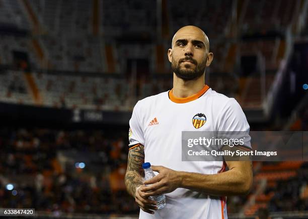 Simone Zaza of Valencia looks on prior the La Liga match between Valencia CF and SD Eibar at Mestalla Stadium on February 4, 2017 in Valencia, Spain.