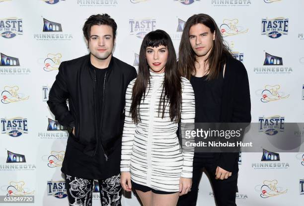 Musicians Neil Perry, Kimberly Perry and Reid Perry of musical group The Band Perry attend the Taste Of The NFL 'Party With A Purpose' at Houston...