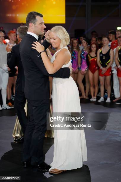 Michael Ilgner and Vanessa Low dance during the German Sports Gala 'Ball des Sports 2017' on February 4, 2017 in Wiesbaden, Germany.