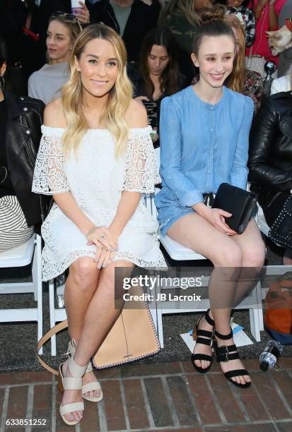 Lauren Conrad and Taissa Farmiga attend designer Rebecca Minkoff's Spring 2017 "See Now, Buy Now" Fashion Show at The Grove on February 4, 2017 in...