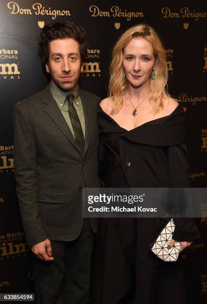 Actors Simon Helberg and Jocelyn Towne visit the Dom Perignon Lounge at The Santa Barbara International Film Festival on February 4, 2017 in Santa...