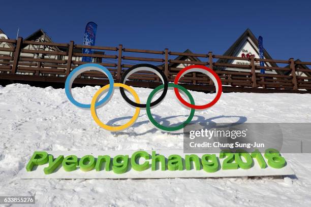 The Olympic rings is seen in Hoenggye town, near the venue for the Opening and Closing ceremony ahead of PyeongChang 2018 Winter Olympic Games on...